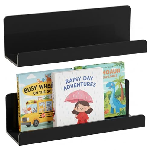 PAVSTINE 2 Pack 8-Inch Black Acrylic Magnetic Book Shelves for Whiteboards