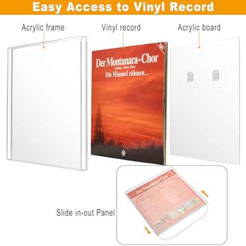 TXEsign Vinyl Record Display Case, Acrylic Wall Mount Holder for 12-inch Vinyl Records, Album Record Shelf with Slide-in back Panel, Vinyl Record Wall Shelf