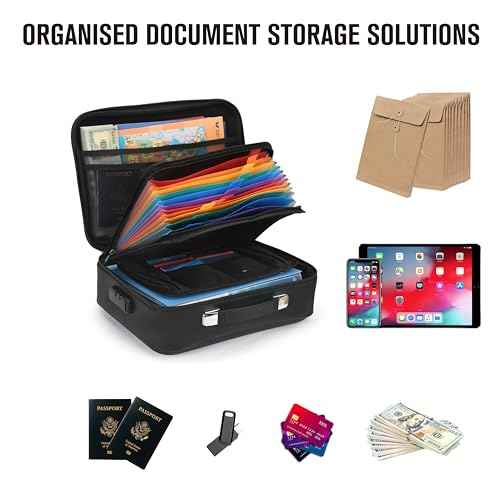 Fireproof Document Box, Hard-Shell Design Waterproof Fireproof Document Box with Lock File Boxes for Documents Important Paperwork Passports