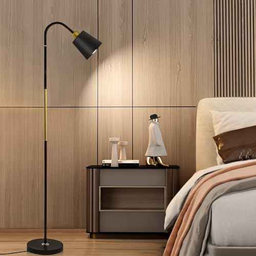 Metal Floor Lamps,3 Color with Adjustable Flexible Gooseneck Standing Lamp,Pole Reading Lamp for Office, Living Room (Black)