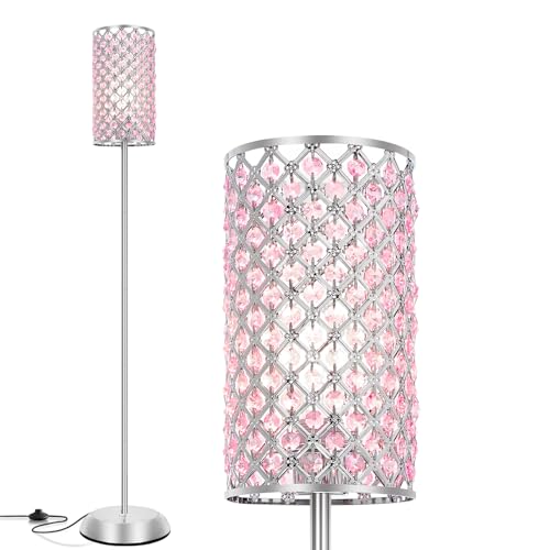 Crystal Floor Lamp for Bedroom, Living Room Pink Floor Lamps Modern Tall Lamp with On/Off Foot Switch Glam Standing Light for Girls Bedroom Minimalism Pole Corner Lamp for Office Dorm Hotel