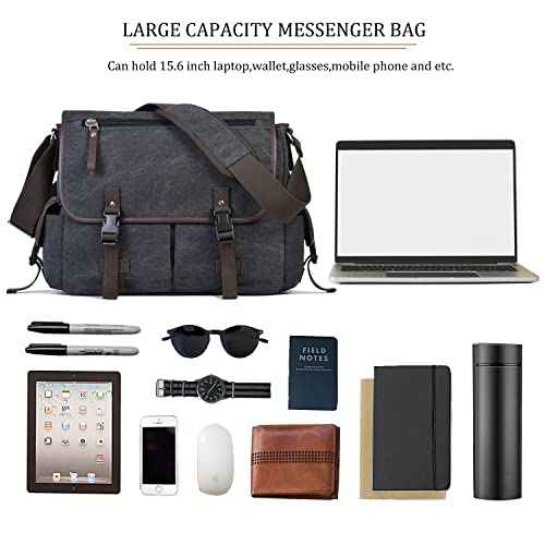 Vintage Canvas 15.6 inch Laptop Messenger Bag for Men Women, College Computer Satchel Shoulder Bag Travel Office Briefcases