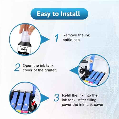 544 Ink Refill Bottles 4 Pack Compatible with T544120 T544220 T544320 T544420 Replacement for L1210 L1250 L3110 L3150 L3160 L3210 L3250 L3251 L3260 L5290 L5590 (4 Pack)