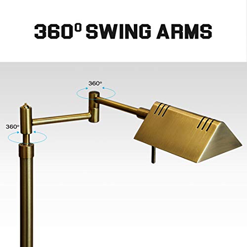 O'Bright Brook Antique Brass Dimmable LED Floor Lamp - Adjustable, Swivel Arm