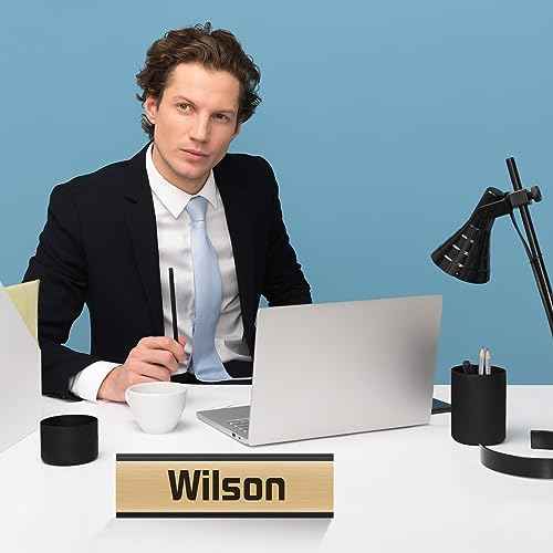 LEIFIDE 12 Pack Aluminum Name Plate Holder for Desk 2 x 8 Inch Blank Name Plates Office Business Desk Holder Desktop Table Display for Back to School Business Office Meeting Teacher Classroom(Black)