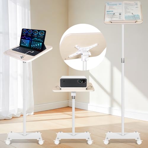 TNNOP Creamy White 19–51in Adjustable Floor Book Stand with 12.6x10.4in Tray, Page Clips