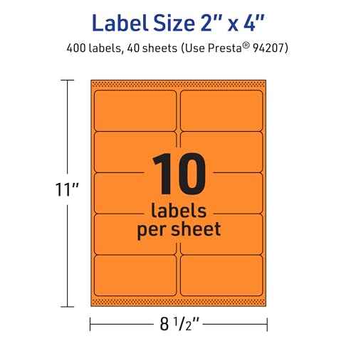Avery Printable Rectangle Labels, Sure Feed Technology, 2" x 4", Bright Orange Labels, Laser/Inkjet Printable, 400 Total, Great for Mailing and Candles