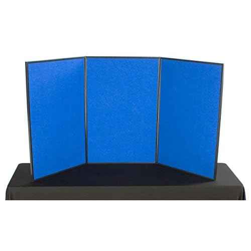 Tri Fold 3-Panel Display Board, 72 x 36, with Blue Hook & Loop-Receptive Fabric and Write-on Whiteboard