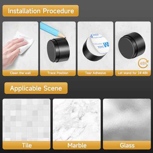 3PCS Door Stoppers for Wall Protector with Adhesive, Aluminum Door Knob Wall Protector, Spring Shock Absorption Technology, Door Bumpers for Walls, 1.38" Diameter, 0.94" Thickness