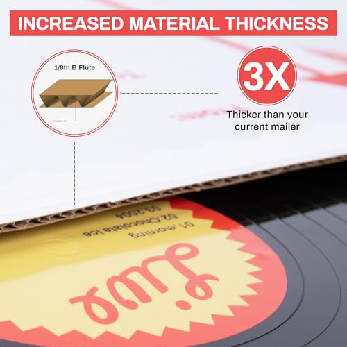 LP Standard (25 Boxes) - Heavy Duty Vinyl Record Mailers, 3x Cardboard Thickness, Protective Warning Icons, and Professional Look - Heavy Duty LP Mailers 13"x13"x0.75" - Fits 1 to 3 Records