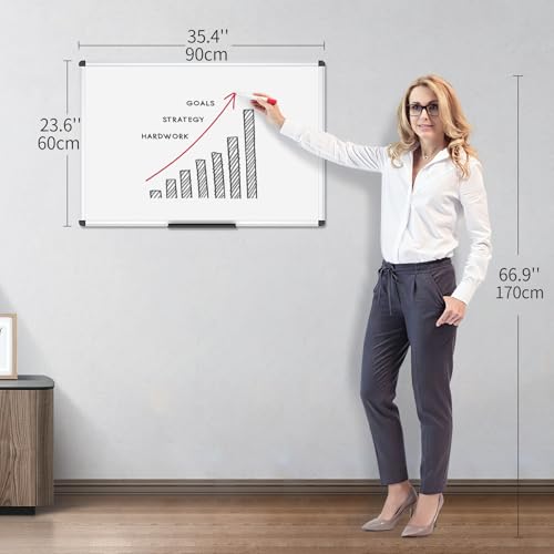 VIZ-PRO Magnetic Dry Erase Board 36x24 Inches Silver Aluminum Frame - Wall Mountable