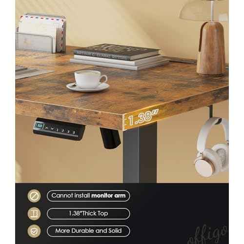 OffiGo Electric Standing Desk with 3-Piece Board, 71 Inch Height Adjustable Large Desk with Power Outlets, Sit Stand Table, Writing Computer Desk for Home, Office, Workstation, Rustic Brown