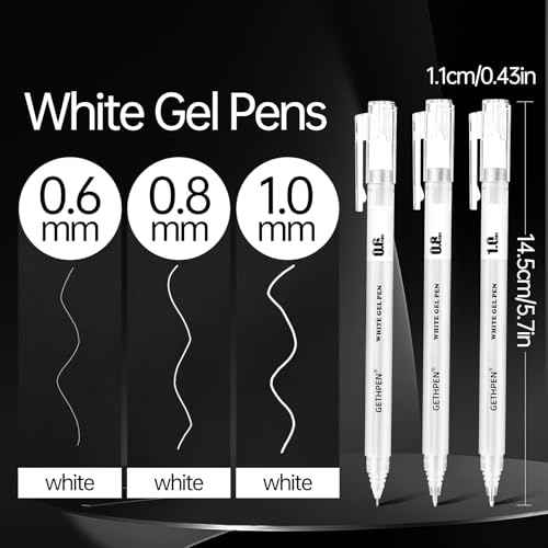White Gel Pens 3-Pack - 0.6/0.8/1.0mm Fine to Bold Tips for Journaling & Art - Opaque Ink on Dark Paper, Holiday Cards & DIY Gifts