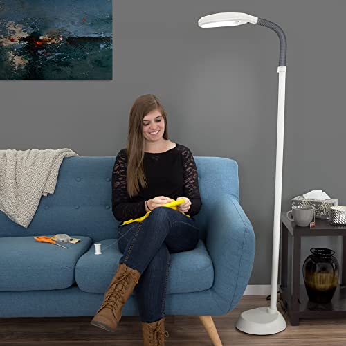 Bedford Home Floor Lamp - Full Spectrum Natural Sunlight Lamp with Bendable Neck - Reading, Craft, Studying, and Esthetician Light (Beige)