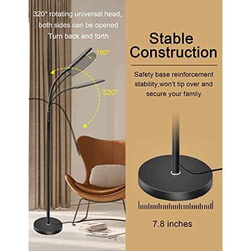 LED Floor Lamp, Bright Reading Lamp with 1H Timer, 2700K-6500K Brightness Adjustable Gooseneck Standing Lamp with Remote and Touch Control for Living Room Study Living Room Dining Room Studio