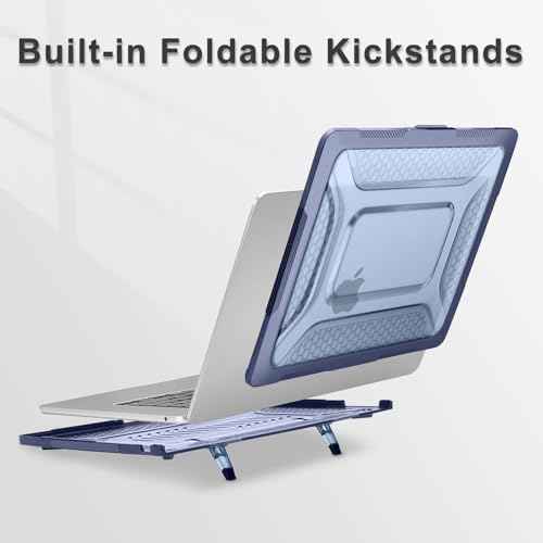 MOSISO Compatible with MacBook Air 15 inch Case 2025 2024 2023 M4 A3241 M3 A3114 M2 A2941, Honeycomb Shockproof Heavy Duty TPU Bumper Plastic Hard Case with Fold Kickstand&Keyboard Cover, Navy Blue