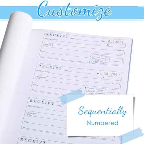 Crtiin 10 Sets Money and Rent Receipt Book 3 Part Carbonless, 7-5/8" x 10-7/8" Bound Cover, Receipt Log Book 100 Sets Per Book 4 Receipts Per Page
