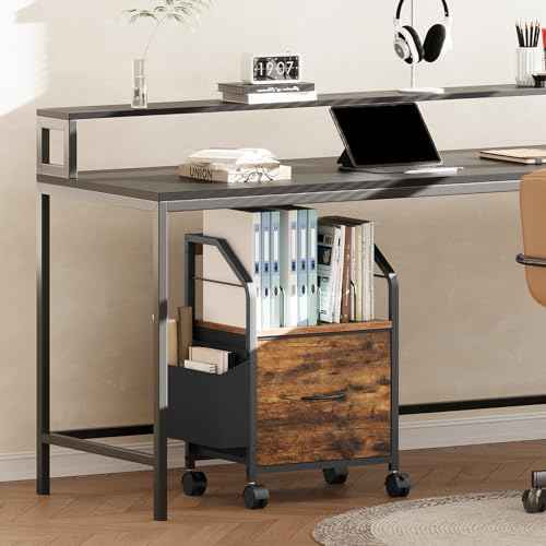 Small File Cabinet, Rolling Filing Cabinet for Under Desk with Divider, Single Non-Woven Fabric Drawer File Organizer for A4/Letter Size Documents, Under Desk Storage, Rustic Brown FCHR3001