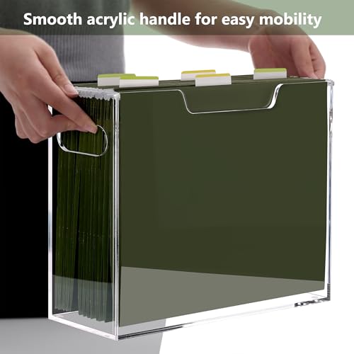 DINGHUO Hanging File Box, Letter Size Acrylic Hanging File Organizer, Clear Portable File Storage Box with Handle, File Folder Holder for Desk Home Office School -1 Pack