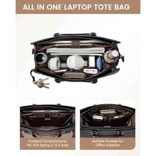 LOVEVOOK Laptop Bag for Women 15.6 Inch Work Tote, Business Computer Briefcase, Waterproof PU Leather Tote Bag for Teacher, Office Shoulder Tote Purse