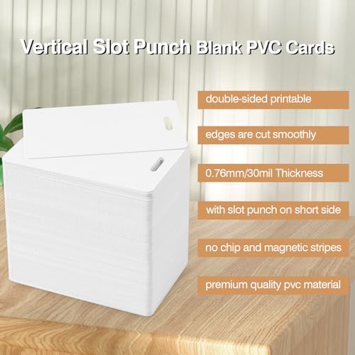 CAETOUNG 20 Pack CR80 30 Mil PVC Cards with Slot - Blank ID Cards for Card Printers
