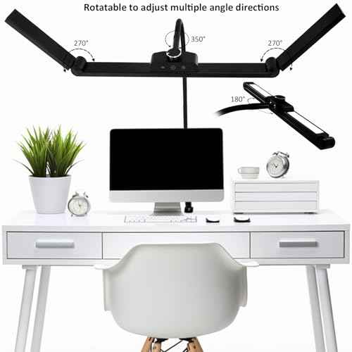 LED Desk Lamps for Home Office 24w LED Desk Light with Stepless Dimming Knob 2 Auxiliary Lights Adjustable Gooseneck Touch Control Clip on Office Lamp for Drafting Study Reading Eye Protection