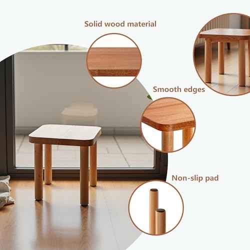 Wooden Step Stools Small Wooden Stool for Kids Non-Slip Stool for Adult Wood Footstool for Bedroom, Bathroom