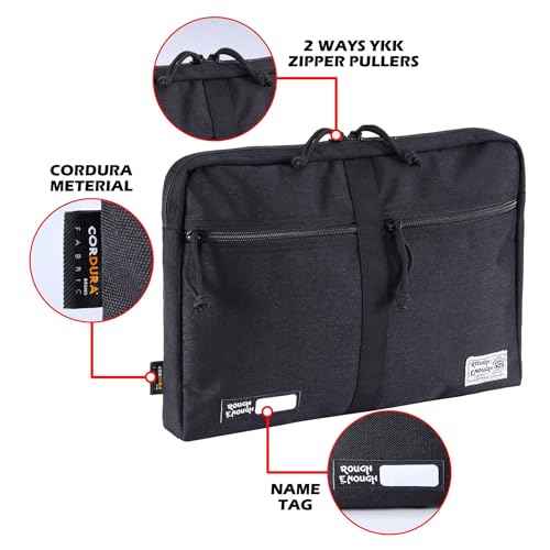 Rough Enough 13 14 Inch Laptop Sleeve Bag Tablet Carrying Case Briefcase for Travel Business with Zipper Pockets Heavy Duty Fabric Cordura Black