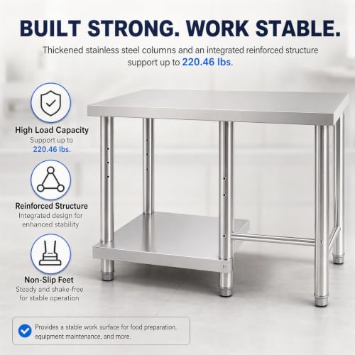 Stainless Steel 40x24 Inch Work Table with Under Shelf – Heavy Duty Commercial Kitchen Prep Table
