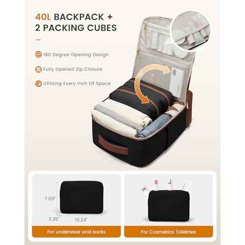LOVEVOOK Travel Backpack for Women with Shoes Compartment,40L Personal Item Travel Bag Flight Approved Carry On Backpack with 2 Packing Cubes,Large Casual Weekender Luggage Daypack