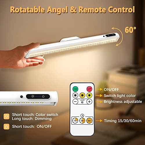 Hapfish Battery Powered Operated Wall Strip Lights, Rechargeable Magnetic LED Light Bar with Remote, Dimmable Desk Lamp, Under Cabinet Lighting Wireless for Mirror Closet Bathroom Kitchen ? White