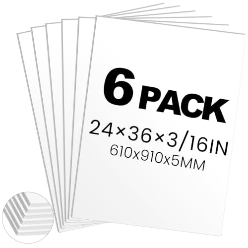 Kathfly White Acid-Free Double Sided Foam Boards 24x36 in 6 Pack