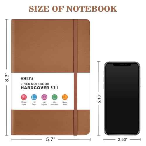 OMEYA 8 Pack Lined Journal Notebooks for Work, 100gsm Thick Paper, 5.7"x 8.3", College Ruled A5 Notebook Bulk, Leather Journal for Writing, Hardcover Notebooks for School, Office, Journal for Women