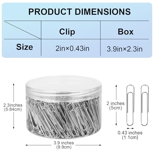 Joyberg 280 Pcs 2-Inch Large Stainless Steel Paper Clips, Silver Office Clips