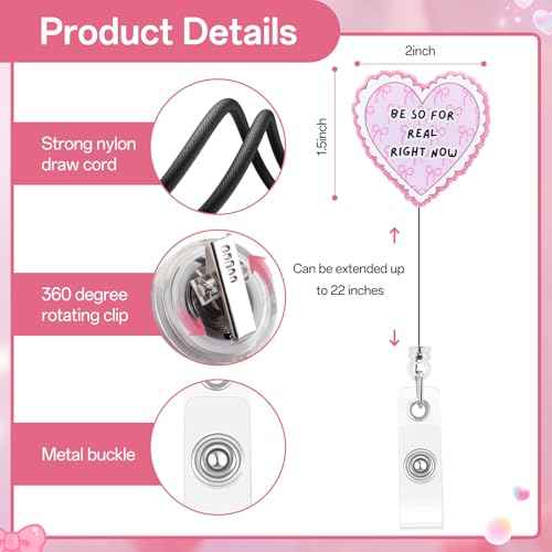 Heart Shaped Nurse Badge Reel Cute and Funny Pink Bow Badge Reel Nursing Be so for Real Right Now Pediatric Healthcare Retractable Badge Holder Nurse Gifts for Coworker Friends