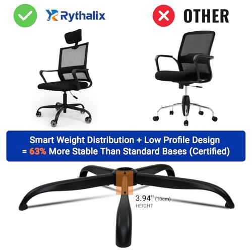28" Heavy Duty Office Chair Base Replacement Parts for Most Office/Desk Chair - 2400 Lbs Capacity Matte Black Metal Chair Legs with Universal Casters Sockets