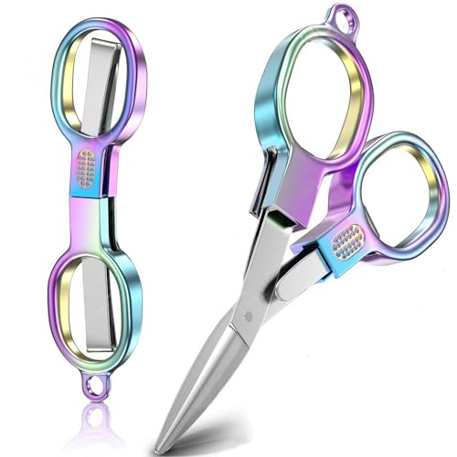 2PCS Folding Scissors, Stainless Steel Safety Portable Mini Travel Small Scissors, Foldable Pocket Badge Scissor, Suitable for Travel, Home, Office, Craft, Sewing, Nurse Accessories
