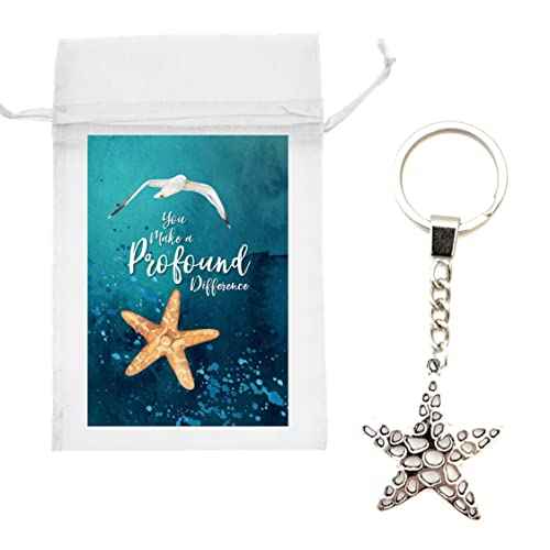 Smiling Wisdom - 10 Bulk Starfish Story Appreciation Gift Sets (30 Pcs Total) Inspire Uplift Team Staff Employees Students Volunteers - Profound Difference - Teal Cards - Hollow Starfish Keychain