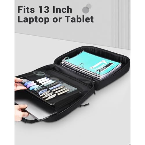 3 Inch Zipper Binder 3 Ring with Sturdy Shoulder Strap & Multi-Pocket, Binder with Zipper Holds Up to 700 Sheets for Office School, Compatible with 13¡± MacBook Laptop ipad(Black)