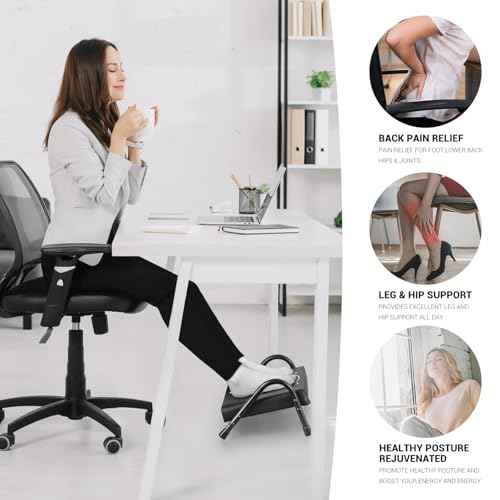 Foot Rest for Under Desk at Work,Ergonomic Foot Rest for Office Use, Heights,Relieving Pain in Lower Back, Hip, Knee(Black with Kitten) (Black and Kitten)