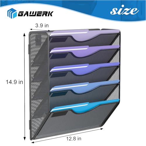 Gawerk Black 5-Tier Wall Hanging File Organizer Mesh Mail Paper Storage