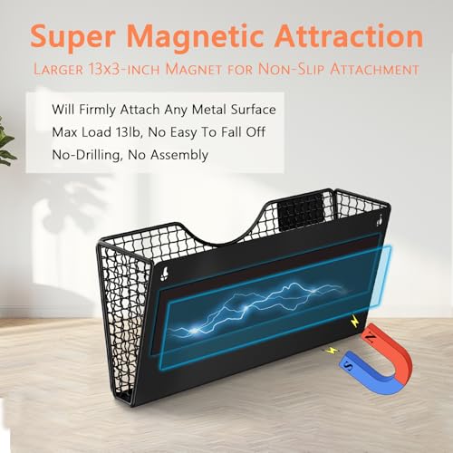 MFTEK Magnetic File Holder 2-Pack, Black - No-Drill Wall Mount, 13 lb Capacity