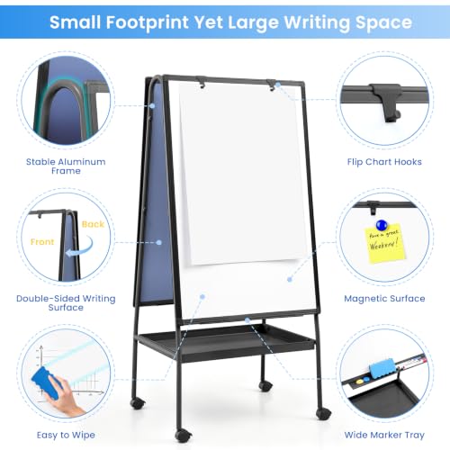 MAKELLO 36x24 Double-Sided Whiteboard Classroom Easel with Storage & Adjustable Height