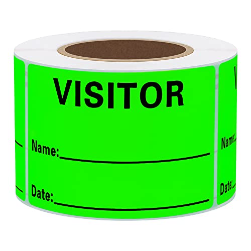 HYBSK Fluorescent Green Visitor Badge Stickers 2x3 in, 300 per Roll, Easy Write-Once Passes