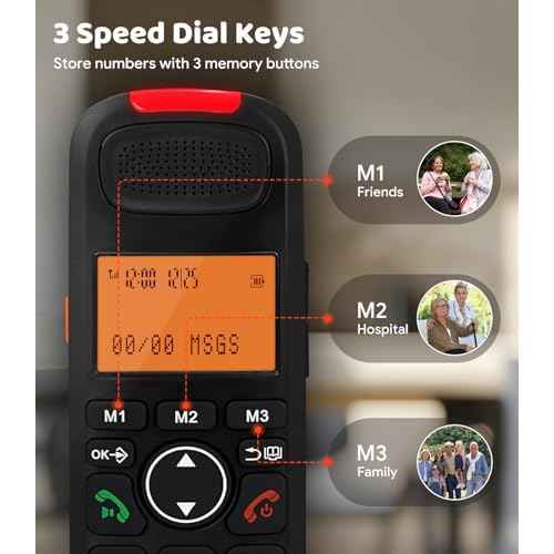 Sangyn Compact Cordless Phone with DECT 6.0, Speed Dialing, Audio Assist, Large Display and Big Buttons Home House Phone, Black