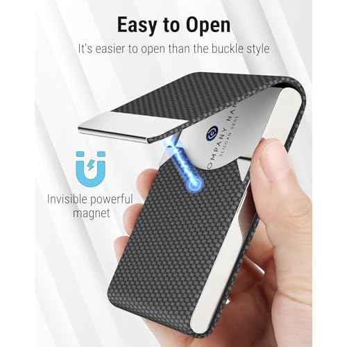 MaxGear Business Card Holder, PU Leather & Stainless Steel Business Card Case for Men or Women, Slim Name Cards Holder RFID Blocking Credit Cards Carrier with Magnetic Closure, Black Carbon