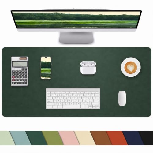 Cebowa Dark Green Leather Desk Pad & Mouse Mat, 23.6 x 13.8 Inches