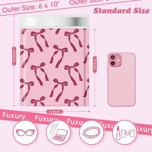 Fuxury Bubble Mailers 6x10 100 Pack, Pink Bows Cute Design Bubble Envelopes Usable Size 6x9",Strong Adhesion Pattern Padded Shipping Envelopes Thick Mailer for Mailing Jewelry, Makeup,Small items