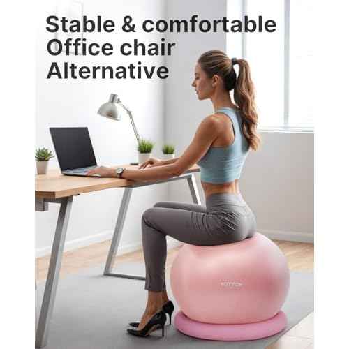 YOTTOY Exercise Ball Chair with Base,Yoga Ball Chair for Home Office Desk, Stability Ball & Fitness Ball Seat with Pump (Pink, 23-26ines(58-65cm))