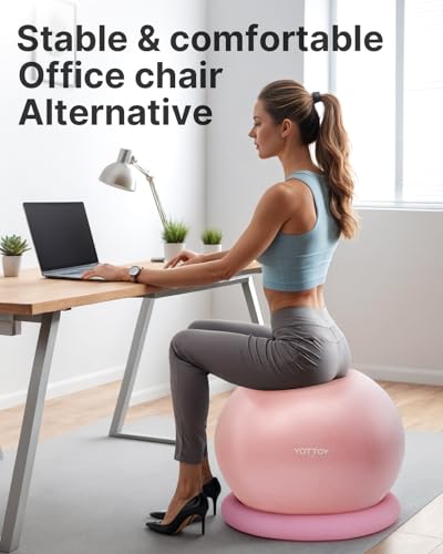YOTTOY 58-65cm Pink Exercise Ball Chair with Base – Yoga Ball Chair for Home/Office, 330 lb Capacity, Anti-Burst